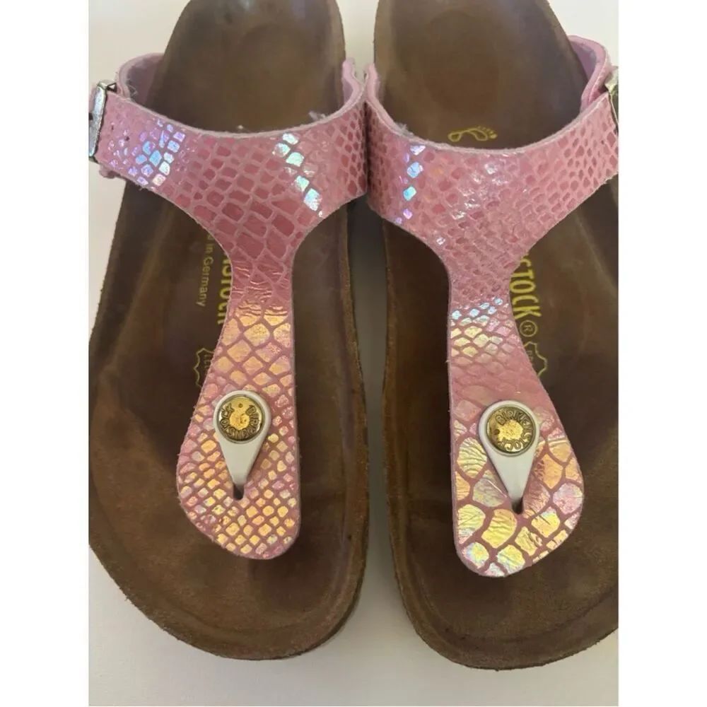 Birkenstock Pink Snake-Print Gizeh Thong Sandal Size 6 - Picture 4 of 8